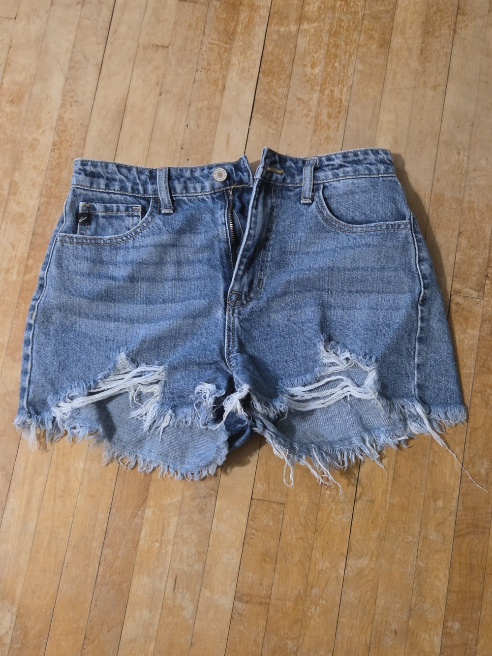 Kancan High-Rise Distressed Denim Shorts in Blue